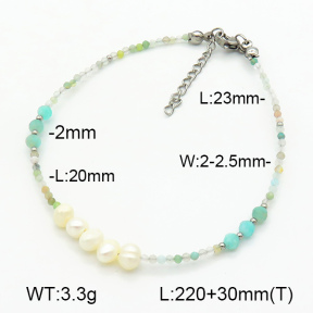 Stainless Steel Anklets  Amazonite & Cultured Freshwater Pearls  7A9000231ahjb-908