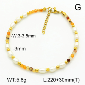 Stainless Steel Anklets  Agate & Cultured Freshwater Pearls  7A9000236ahjb-908