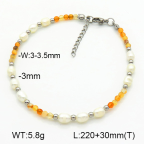 Stainless Steel Anklets  Agate & Cultured Freshwater Pearls  7A9000237bhia-908