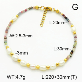Stainless Steel Anklets  Tourmaline & Cultured Freshwater Pearls  7A9000238ahjb-908