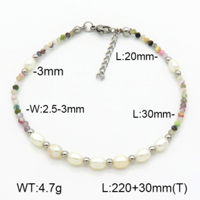 Stainless Steel Anklets  Tourmaline & Cultured Freshwater Pearls  7A9000239bhia-908