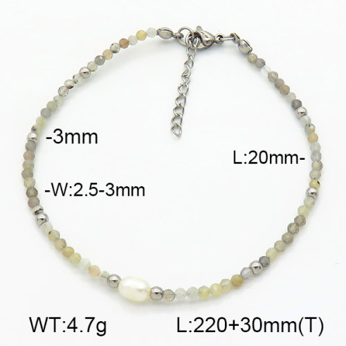 Stainless Steel Anklets  Labradorite & Cultured Freshwater Pearls  7A9000241vhha-908
