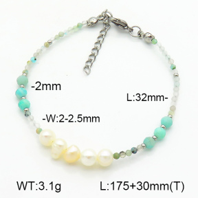 Stainless Steel Bracelet  Amazonite & Cultured Freshwater Pearls  7B3000154ahjb-908