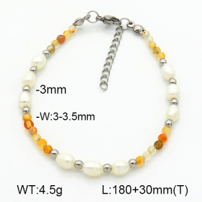 Stainless Steel Bracelet  Agate & Cultured Freshwater Pearls  7B3000160bhia-908