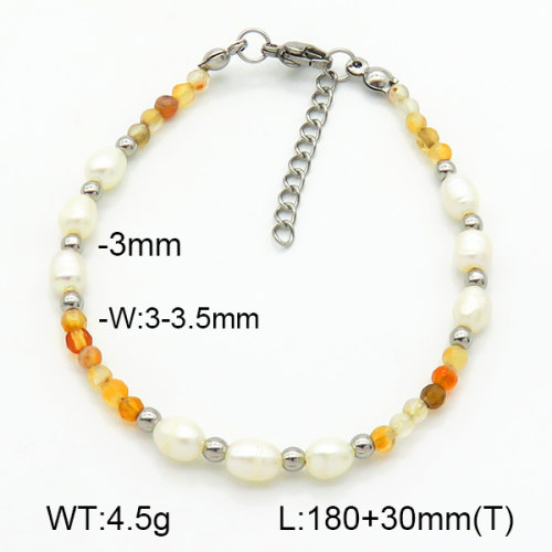 Stainless Steel Bracelet  Agate & Cultured Freshwater Pearls  7B3000160bhia-908