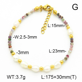 Stainless Steel Bracelet  Tourmaline & Cultured Freshwater Pearls  7B3000161ahjb-908