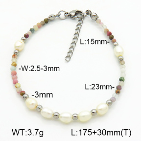 Stainless Steel Bracelet  Tourmaline & Cultured Freshwater Pearls  7B3000162bhia-908