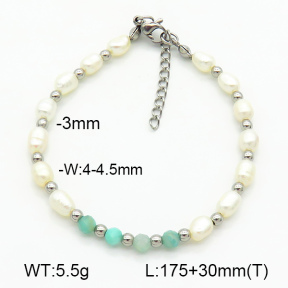 Stainless Steel Bracelet  Amazonite & Cultured Freshwater Pearls  7B3000170bhia-908