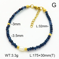 Stainless Steel Bracelet  Dark Blue Jade & Cultured Freshwater Pearls  7B4000384bhia-908