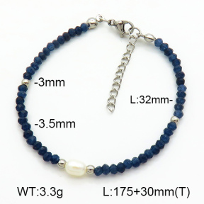 Stainless Steel Bracelet  Dark Blue Jade & Cultured Freshwater Pearls  7B4000385vhha-908