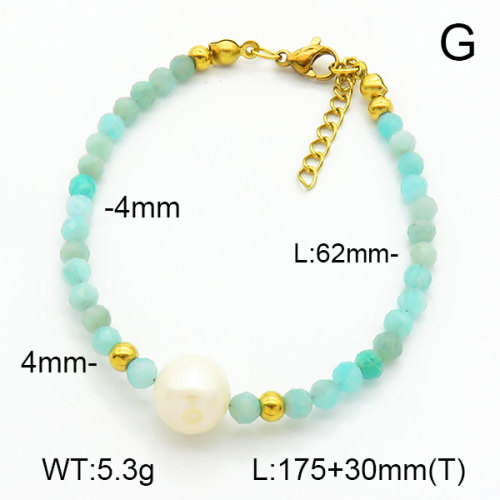 Stainless Steel Bracelet  Amazonite & Cultured Freshwater Pearls  7B4000394ahjb-908