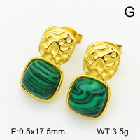 Stainless Steel Earrings  Malachite,Handmade Polished  7E4000265bhia-066