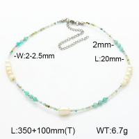Stainless Steel Necklace Amazonite & Cultured Freshwater Pearls  7N3000124vihb-908
