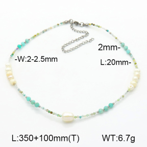 Stainless Steel Necklace Amazonite & Cultured Freshwater Pearls  7N3000124vihb-908