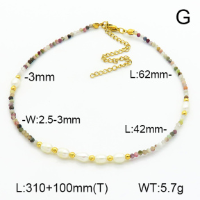 Stainless Steel Necklace Tourmaline & Cultured Freshwater Pearls  7N3000125aivb-908