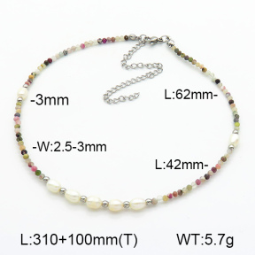 Stainless Steel Necklace Tourmaline & Cultured Freshwater Pearls  7N3000126ahpv-908