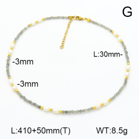 Stainless Steel Necklace Labradorite & Cultured Freshwater Pearls  7N3000134vihb-908