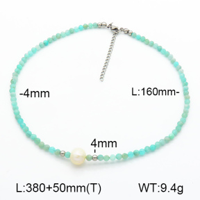 Stainless Steel Necklace Amazonite & Cultured Freshwater Pearls  7N4000453vihb-908