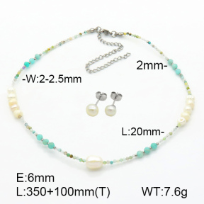 Stainless Steel Sets  Amazonite & Cultured Freshwater Pearls  7S0000542aija-908