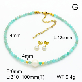 Stainless Steel Sets  Amazonite & Cultured Freshwater Pearls  7S0000551bika-908