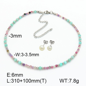 Stainless Steel Sets  Tourmaline & Amazonite & Cultured Freshwater Pearls  7S0000554biib-908