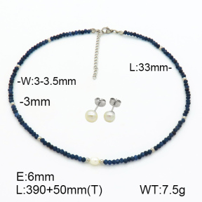 Stainless Steel Sets  Dark Blue Jade & Cultured Freshwater Pearls  7S0000575vihb-908
