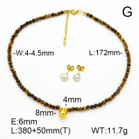 Stainless Steel Sets  Tiger Eye & Cultured Freshwater Pearls  7S0000576biib-908