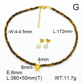 Stainless Steel Sets  Tiger Eye & Cultured Freshwater Pearls  7S0000576biib-908