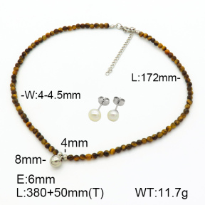 Stainless Steel Sets  Tiger Eye & Cultured Freshwater Pearls  7S0000577aivb-908