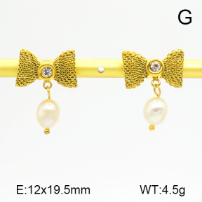 Stainless Steel Earrings  Cultured Freshwater Pearls & Zircon,Handmade Polished  7E3000082vhkb-066