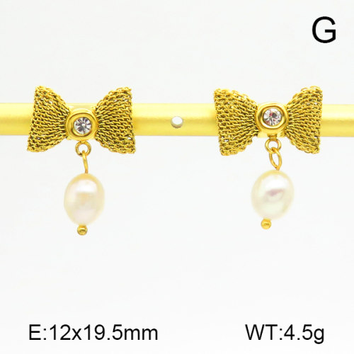 Stainless Steel Earrings  Cultured Freshwater Pearls & Zircon,Handmade Polished  7E3000082vhkb-066