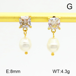 Stainless Steel Earrings  Cultured Freshwater Pearls & Zircon,Handmade Polished  7E4000280bhia-066