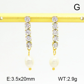 Stainless Steel Earrings  Cultured Freshwater Pearls & Zircon,Handmade Polished  7E4000281bhia-066
