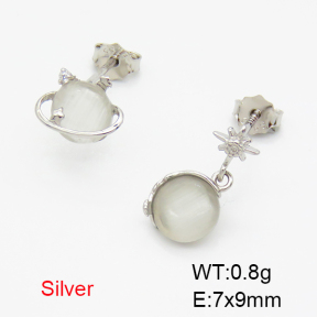 925 Silver Earrings  Cat Eye Stone & Zircon  JUSE60045bbpp-925