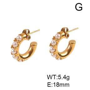 Stainless Steel Earrings  Plastic Imitation Pearls,Handmade Polished  6E3002408bhia-066