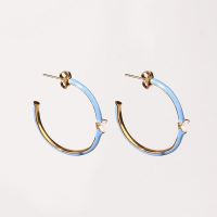 Stainless Steel Earrings  Zircon & Enamel,Handmade Polished  Half Hoop  PVD Vacuum plating gold  E:30mm  GEE000416vhkb-066