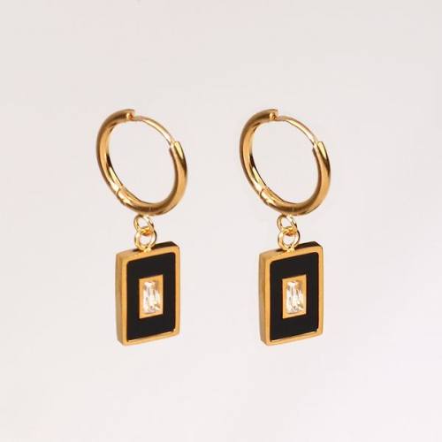 Stainless Steel Earrings  Zircon & Acrylic,Handmade Polished  Rectangle  PVD Vacuum Plating Gold  E:12x8mm  GEE000428vhkb-066