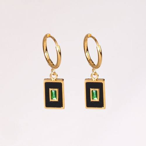 Stainless Steel Earrings  Zircon & Acrylic,Handmade Polished  Rectangle  PVD Vacuum Plating Gold  E:12x8mm  GEE000429vhkb-066