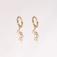 Stainless Steel Earrings  Zircon,Handmade Polished  Leaf  PVD Vacuum Plating Gold  E:19x7mm  GEE000430vhkb-066