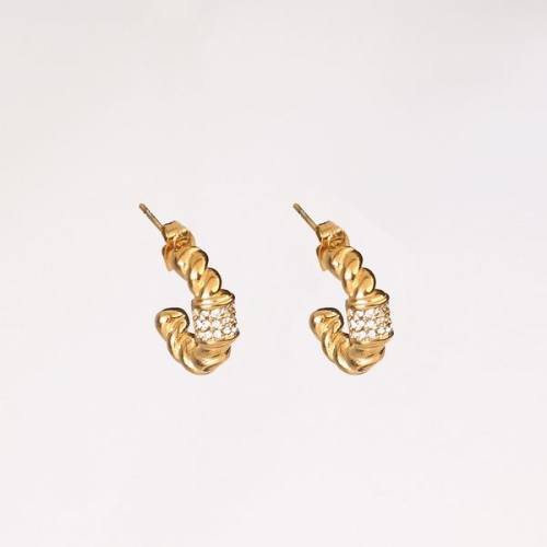 Stainless Steel Earrings  Czech Stones,Handmade Polished  Half Hoop  PVD Vacuum plating gold  E:17mm  GEE000434bhia-066