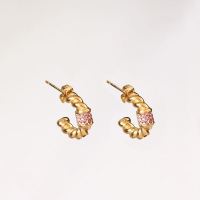 Stainless Steel Earrings  Czech Stones,Handmade Polished  Half Hoop  PVD Vacuum plating gold  E:17mm  GEE000435bhia-066