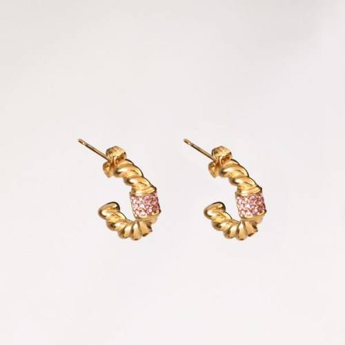 Stainless Steel Earrings  Czech Stones,Handmade Polished  Half Hoop  PVD Vacuum plating gold  E:17mm  GEE000435bhia-066