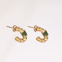 Stainless Steel Earrings  Czech Stones,Handmade Polished  Half Hoop  PVD Vacuum plating gold  E:17mm  GEE000436bhia-066