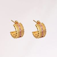 Stainless Steel Earrings  Czech Stones,Handmade Polished  Half Hoop  PVD Vacuum plating gold  E:18mm T:10mm  GEE000437bhia-066