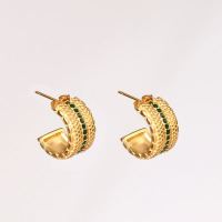 Stainless Steel Earrings  Czech Stones,Handmade Polished  Half Hoop  PVD Vacuum plating gold  E:18mm T:10mm  GEE000438bhia-066