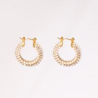 Stainless Steel Earrings  Czech Stones & Plastic Imitation Pearls,Handmade Polished  Hoop  PVD Vacuum plating gold  E:25mm  GEE000439vhov-066