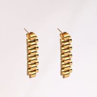 Stainless Steel Earrings  Handmade Polished  Strip  PVD Vacuum Plating Gold  E:40x10mm  GEE000440bhia-066