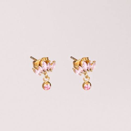 Stainless Steel Earrings  Zircon,Handmade Polished  Crown  PVD Vacuum Plating Gold  E:5x10mm  GEE000448ahjb-066