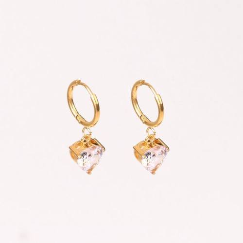 Stainless Steel Earrings  Zircon,Handmade Polished  Heart  PVD Vacuum Plating Gold  E:9mm  GEE000468vhkb-066
