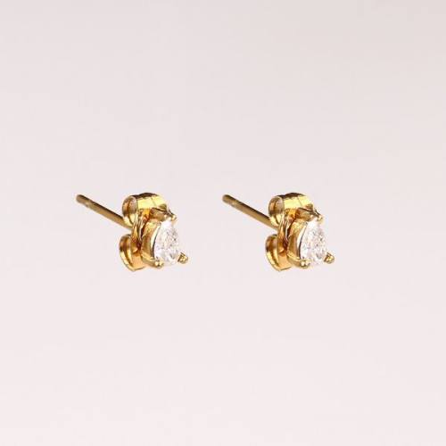 Stainless Steel Earrings  Zircon,Handmade Polished  Water Droplets  PVD Vacuum plating gold  E:5x4mm  GEE000474bhva-066